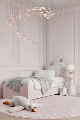 łóżko z wysuwaną szufladą double bed jednorozec unicorn rozowe aranzacja pokoj dziecka.jpg