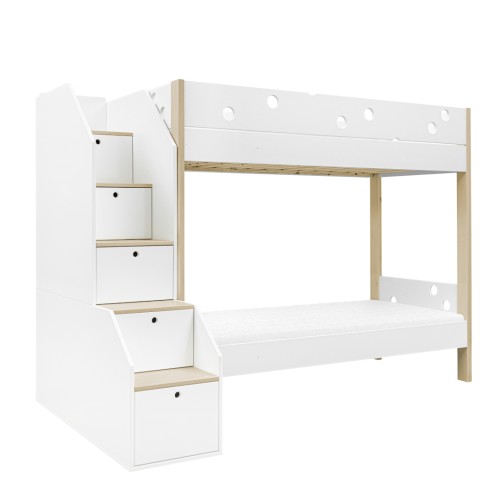 Łóżko piętrowe ze schodkami Funflex białe 