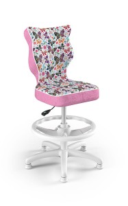Entelo Ergonomiczne krzesło biurkowe dla dzieci Petit z podnóżkiem różowe w motylki biała podstawa